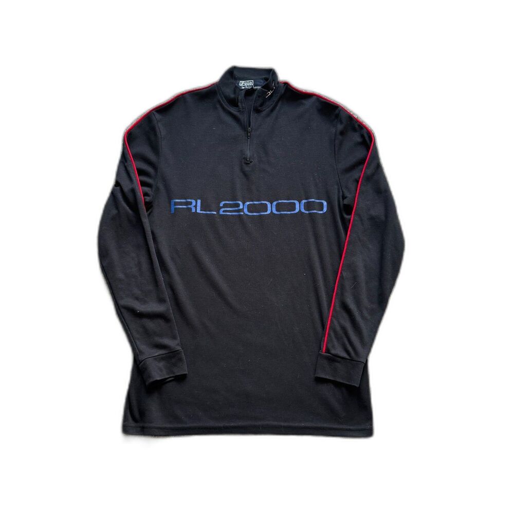 VINTAGE 90S POLO RALPH LAUREN RL2000 SPELLOUT PULLOVER SHIRT BLACK USA XL